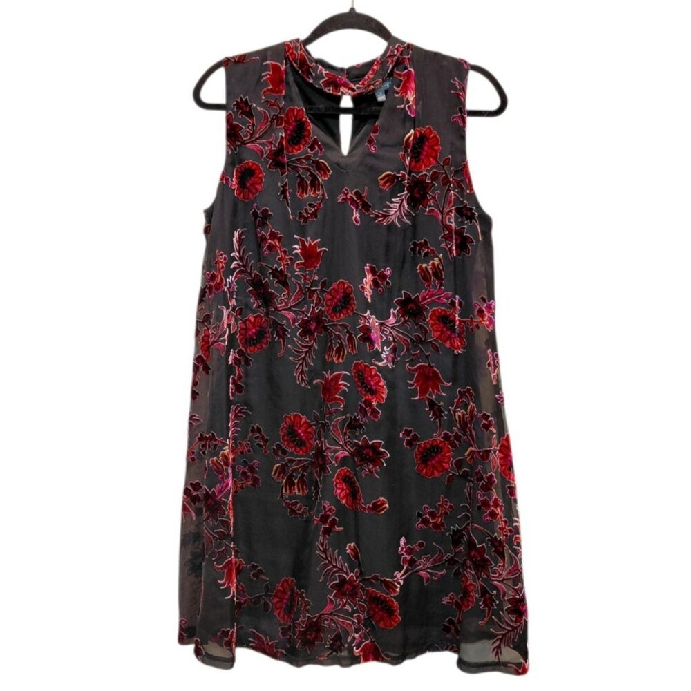 Luxology Multicolor‎ Velvet Floral Overlay Choker Dress 8 Burnout